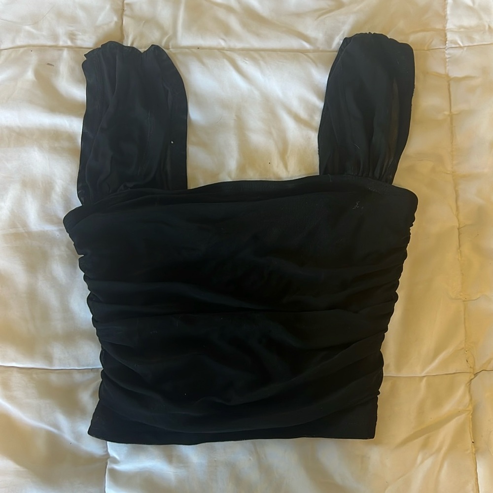 Black Backless Mesh-Covered Tank Top